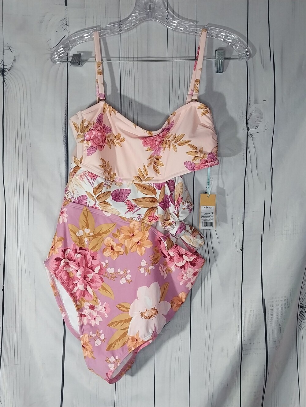 Kona Sol Garden Floral Full Coverage One Piece Side Cut-Out Swimsuit